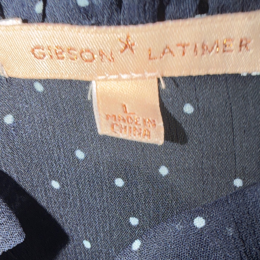 Gibson Latimer Navy Sheer Polka Dot Dress - Picture 2 of 4